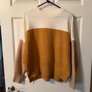 Glam Colorblock Crew Neck Sweater - Cream, Mustard, and Tan